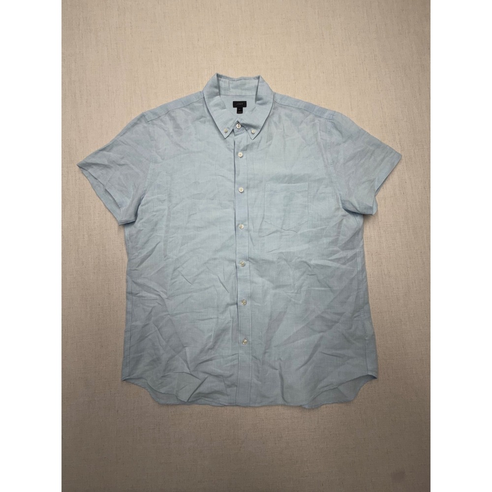 J.Crew Mens XL Light Blue Baird McNutt Irish Linen Cotton Short Sleeve Shirt